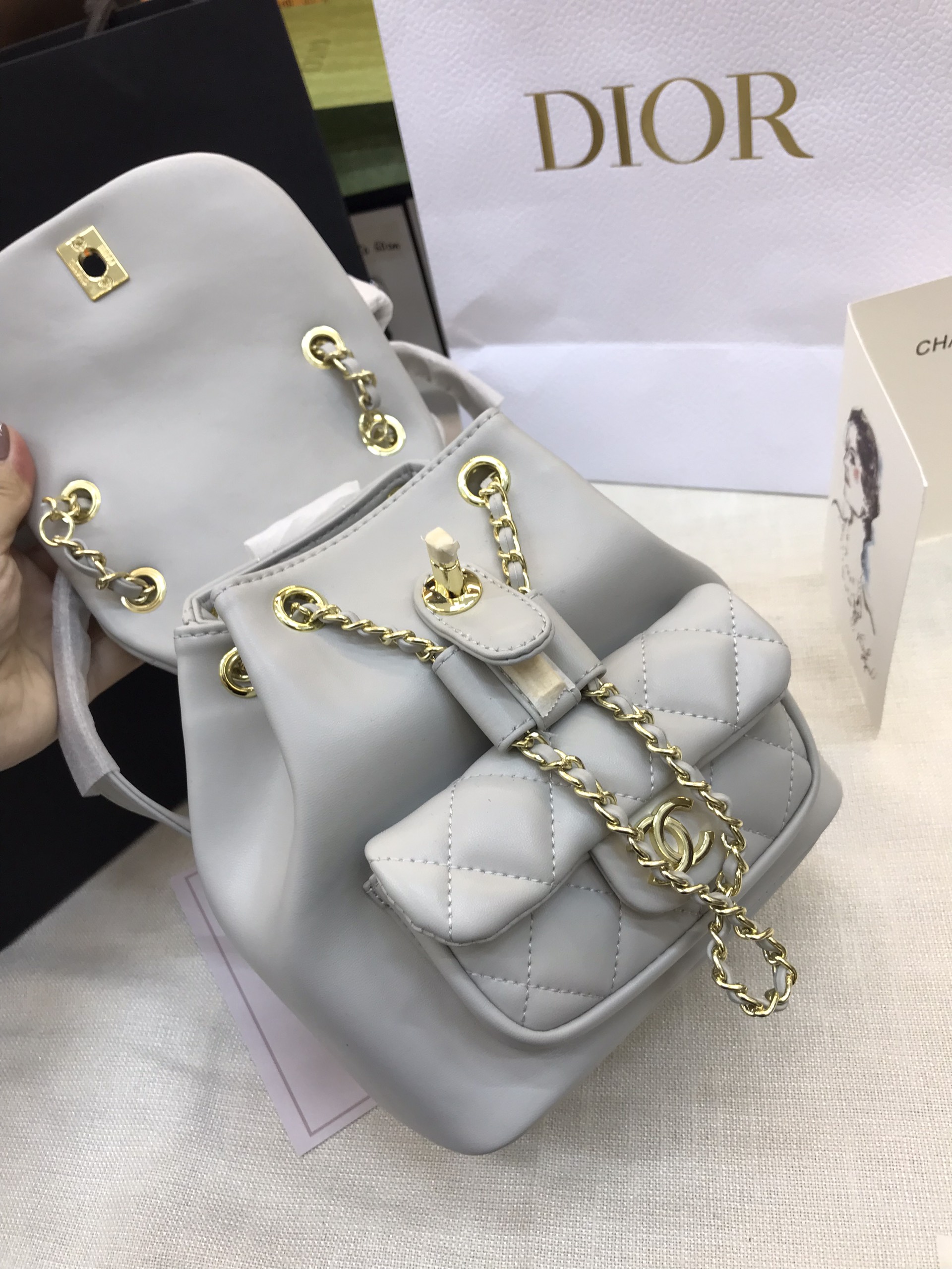 Balo Chanel Duma Super Màu Xám Size 18cm